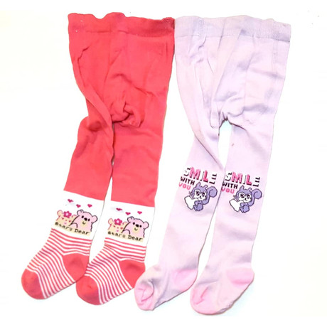 Bébi harisnyanadrág - 2 pár/csomag - rózsaszín, pink, lila - vegyes mintákkal